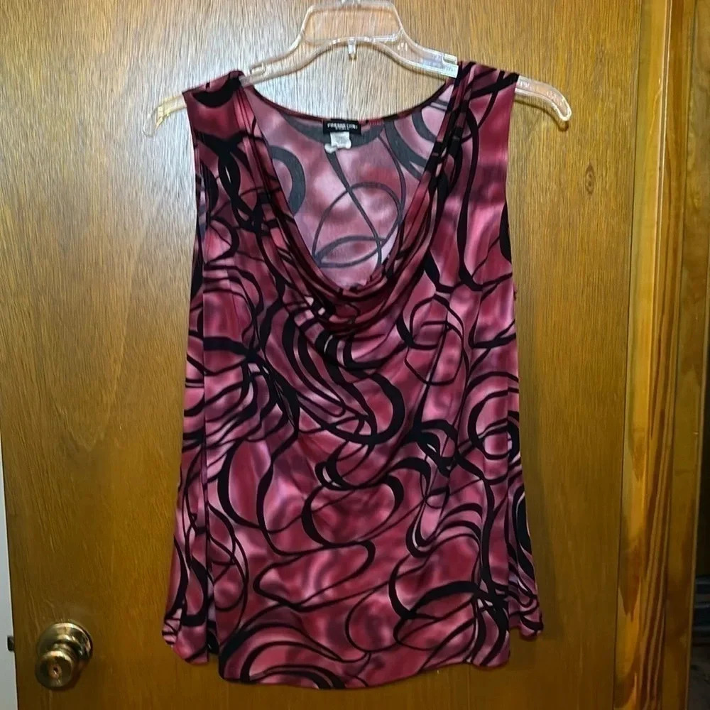 Perception Women Abstract Print Deep Red and Black Blose Size 1X